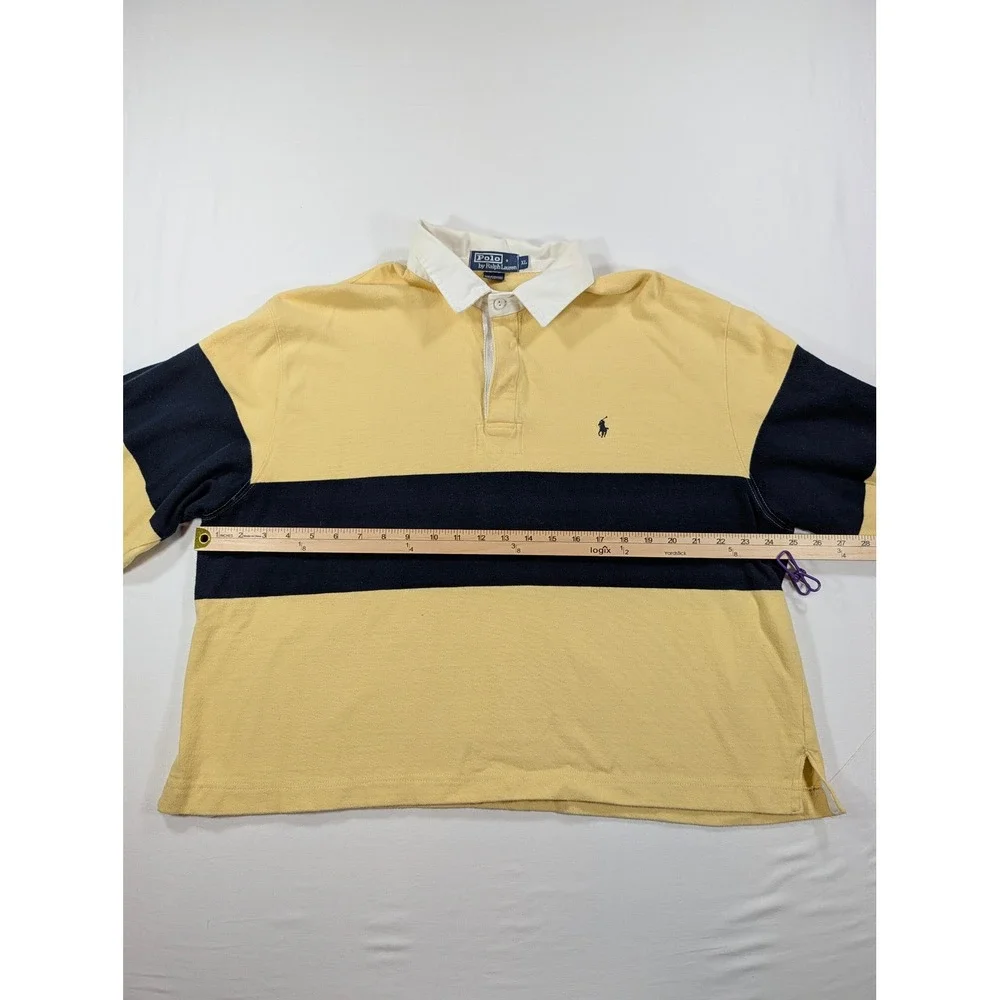 Polo Ralph Lauren Rugby Shirt XL Yellow Navy Blue Striped Long Sleeve Cotton